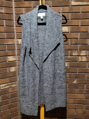 Tribal Jeans Gray Marled Knit Long Open Front Vest - Size XS